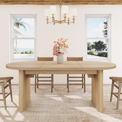 70.8 Inch Oval Dining Table for 6-8 People, Farmhouse Long Large Kitchen Table with Thick Sturdy Wooden Base for Kitchen, Living Room, Office