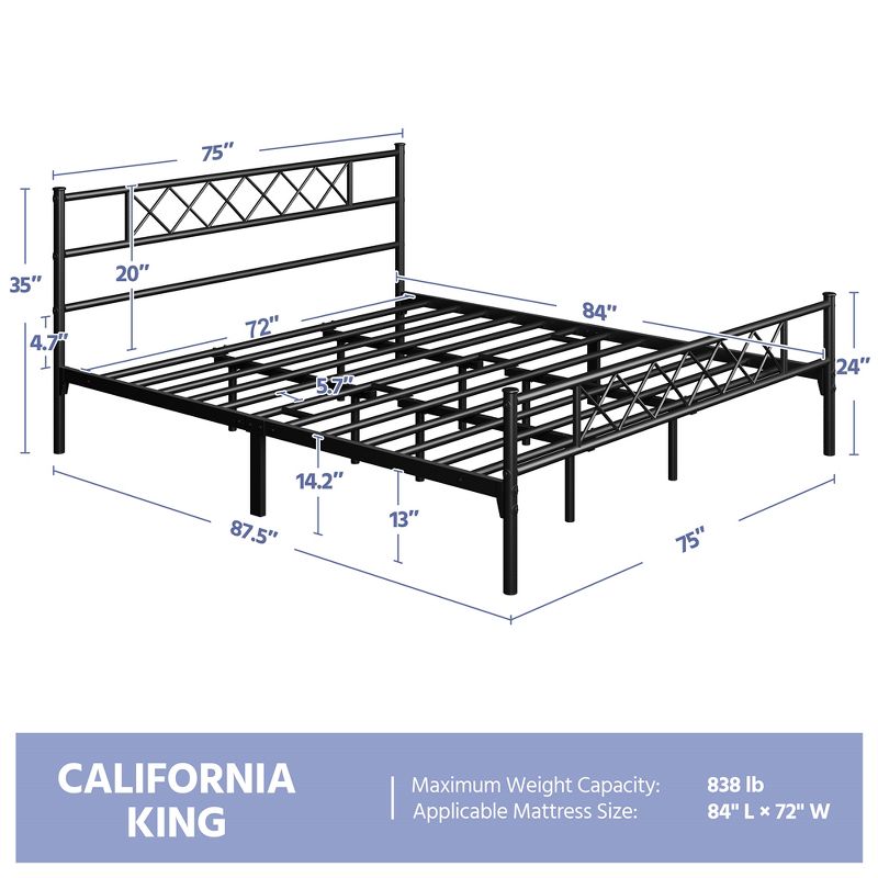 Yaheetech Simple Metal Bed Frame with Headboard&Footboard Slatted Bed Base, 3 of 8