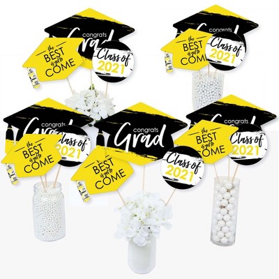 Big Dot of Happiness Yellow Grad - Best is Yet to Come - 2021 Yellow Graduation Party Centerpiece Sticks - Table Toppers - Set of 15