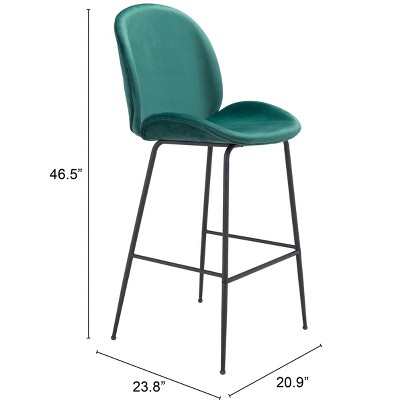 Teal Velvet and Black Steel Mid-Century Modern Bar Stool