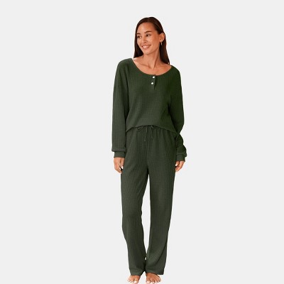 Women's Cozy Olive Green Long Sleeves Pants Pajama Sets - Cupshe