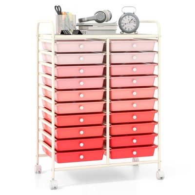 Tangkula Office Rolling Cart 20 Storage Drawers Scrapbook Paper Studio Organizer Pink Gradient