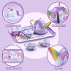 Joyfy Kid Tea Set, Unicorn Tea Party Set for Girls, Princess Pretend Play Tin Teapot Set Kitchen Toy for Kids Toddlers 2 3 4 5 6 Years Old, Purple - 3 of 4