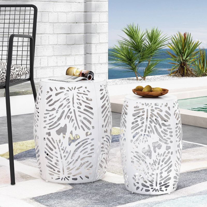 2pk Satterlee Outdoor Round Iron Side Tables White - Christopher Knight Home, 4 of 8