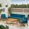 Perla 7pc Acacia Wood Sofa & Club Chair Set - Teak/Blue - Christopher Knight Home: Outdoor Seating with Coffee Table - 3 of 4