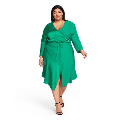 emerald green long sleeve wrap dress