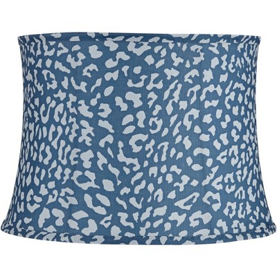 Springcrest Blue Leopard Spot Medium Drum Lamp Shade 14" Top x 16" Bottom x 11.5" High (Spider) Replacement with Harp and Finial