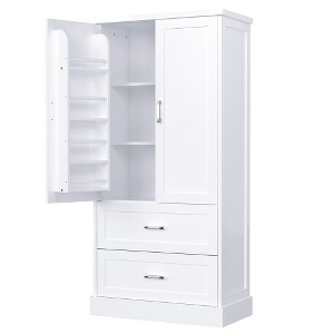 Ridstar 64 in. H Tall Bathroom Storage Cabinet with Adjustable Shelf, Two Doors and Drawers-White - 1 of 4