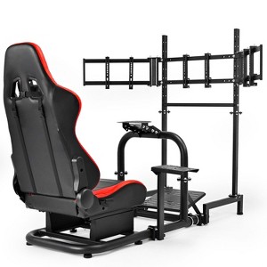 Dardoo Racing Simulator Cockpit with Triple Monitor Stand & Seat, Compatible with Logitech G29 G923, Thrustmaster, Fanatec CSL DD, Moza - 1 of 4