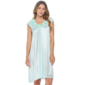 Casual Nights Women's Cap Sleeve Rose Satin Tricot Nightgown - 1 of 4