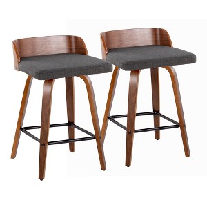 26" Mid-Century Modern 360¡ã Swivel Counter Stools with Bent Wood Legs, Padded Seat, and Square Footrest (Set of 2) for Kitchen - 1 of 4