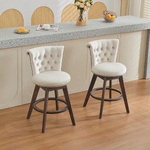 CAVINAS Velvet Counter Height Bar Stools Set of 2,Swivel Counter Stools with Tufted Buttons,Barstools with Trimmed Edges,Island Chairs for Dining Room - 1 of 4