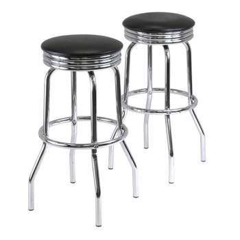 2pc Summit Swivel Stools Metal with Faux Leather Barstools Black - Winsome