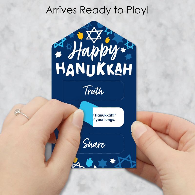 Big Dot of Happiness Hanukkah Menorah - Chanukah Holiday Party Game Pickle Cards - Truth, Dare, Share Pull Tabs - Set of 12, 2 of 6