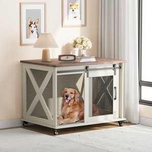 Wooden 37inch Large Dog Crate Kennel Furniture Side End Table with Flip Top and Movable Divider - 1 of 4