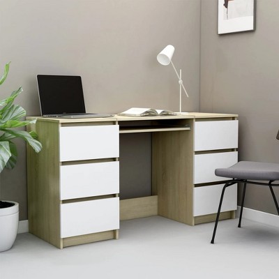 vidaXL Writing Desk White and Sonoma Oak 55.1 in.x19.7 in.x30.3 in. Engineered Wood