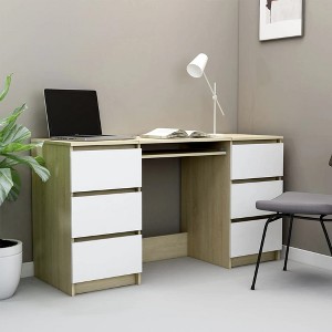 vidaXL Writing Desk White and Sonoma Oak 55.1 in.x19.7 in.x30.3 in. Engineered Wood - 1 of 4