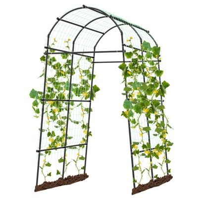 Tangkula Garden Arch Trellis 7.5 FT Tall Garden Arch Plant Tunnel Trellis with Trellis Netting Tunnel Plant Support