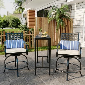 Outdoor Swivel Bar Stools Set of 2, Counter Height Patio Barstools with Cushions and Armrests, Metal Bar Chairs for Backyard, Balcony, or Garden - 1 of 4