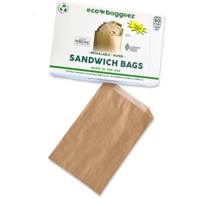 Eco-Baggeez Compostable Resealable Sandwich Bags Large Made in USA - Box of 50