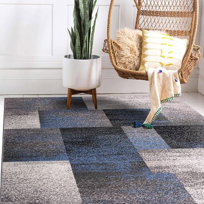 Contemporary Modern Blue Geometric 8' x 10' Synthetic Area Rug