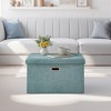 VECELO Folding Storage Ottoman Bench, End of Bed Linen Fabric Foot Rest Stool with Padded Seat, Large Footstool for Bedroom or Living Room - 4 of 4