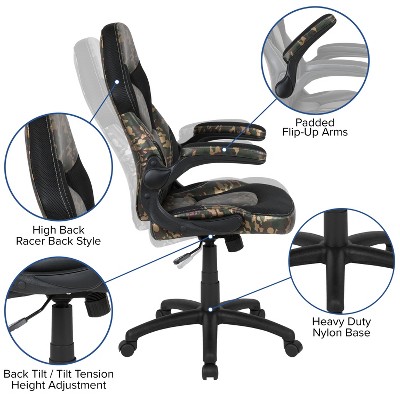 Optis 50" Black Gaming Desk & Camouflage Racing Chair Set with Accessories