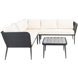 Serson 4 Pc Sofa Set - Indoor/Outdoor - PAT9025 - Black/Beige - Safavieh - 1 of 4