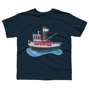 Boy's Design By Humans Cute fishing trawler boat cartoon illustration By thefrogfactory T-Shirt - 1 of 3
