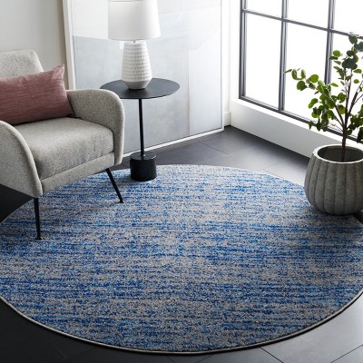 47" Round Blue Synthetic Easy Care Area Rug
