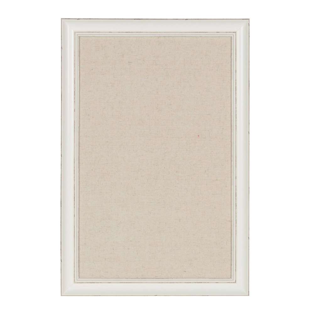 DesignOvation 18" x 27" Macon Framed Linen Fabric Pinboard White: Includes Push Pins, Wall Mount, Plastic Bulletin Board
