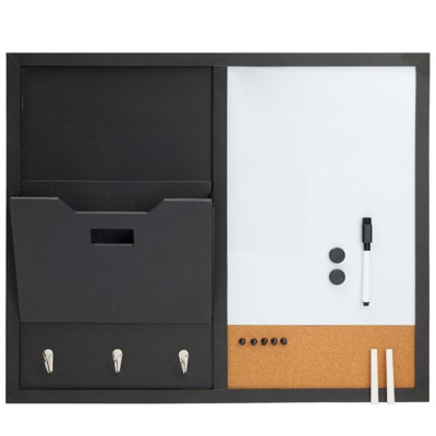 Black and White Magnetic Chalkboard Organizer with Key Hooks