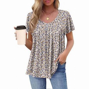 Zeagoo Women's Short Sleeve Tunic Tops V Neck Loose Fit Ruffle Sleeve ...