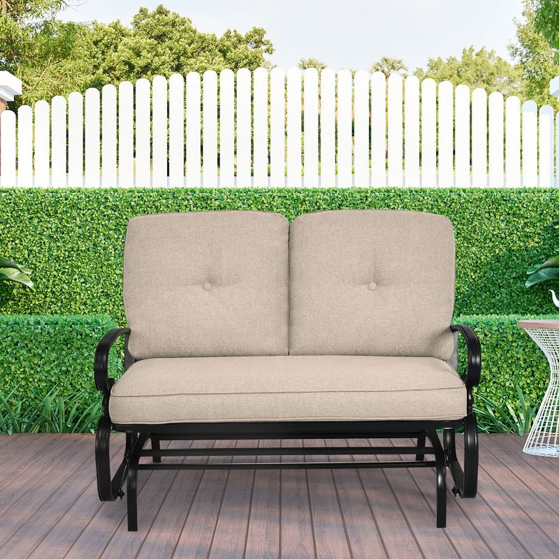 Costway 2-Person Outdoor Swing Glider Chair Bench Loveseat Cushioned Sofa Blue\Beige, 3 of 11