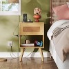 GALAXHERO Rattan Nightstands Set of 2 with Charging Station Boho Wood Side Tables Small End Tables with Drawers for Bedroom - 4 of 4