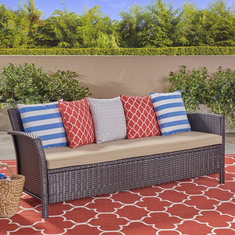 St. Lucia Wicker Sofa - Brown/Tan - Christopher Knight Home: 3-Seater, Steel Frame, Water-Resistant Fabric, Hand-Crafted Details, 3 of 7