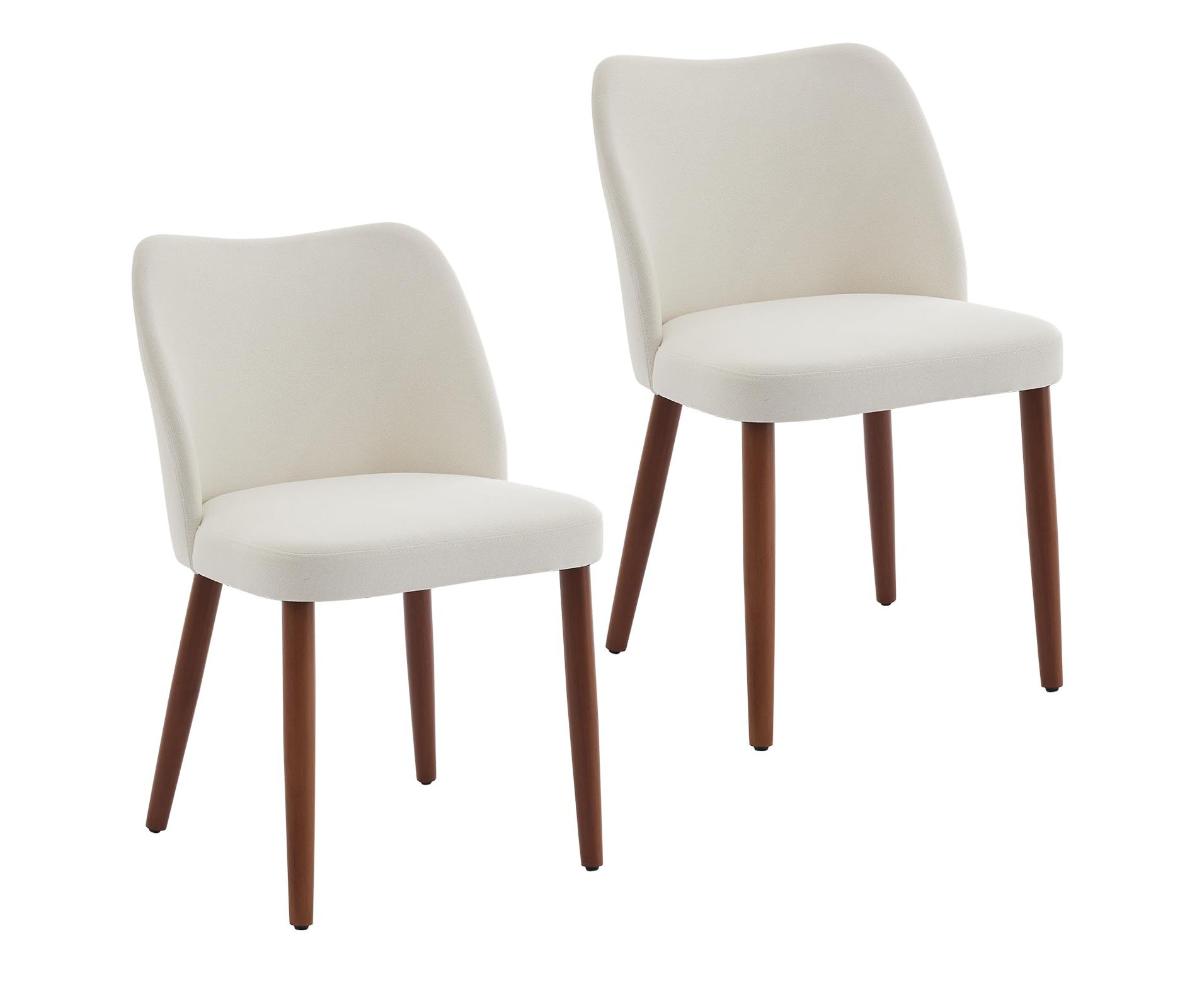 Set of 2 Cream White Linen Dining Chairs ¨C Upholstered Fabric with Wood Legs & Wing Backrest, Thick Cushions & Leveling Feet for Dining/Living Room