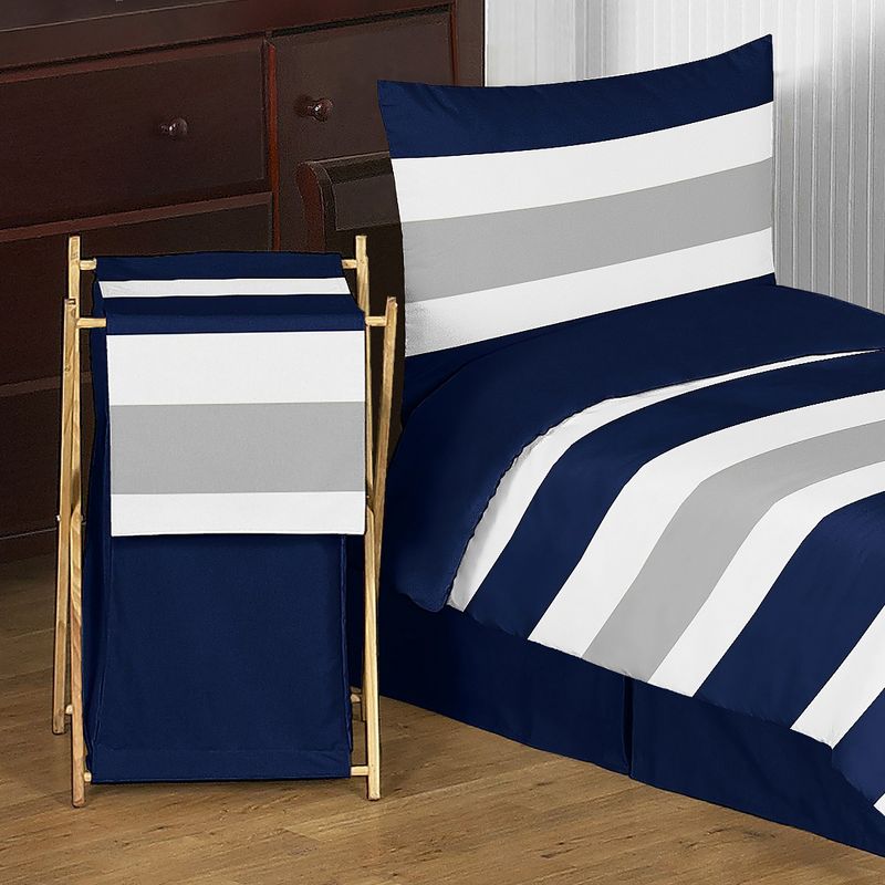 Sweet Jojo Designs Boy or Girl Gender Neutral Unisex Laundry Hamper Stripe Blue and Grey, 3 of 7