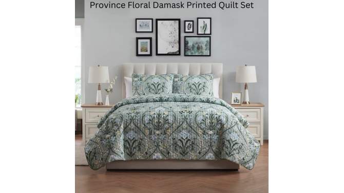 VCNY 3pc Home Province Green Floral Damask Printed Quilt Set Green, 2 of 7, play video