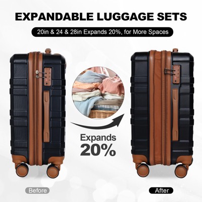 Vynxaria Black 3-Piece Hardshell Luggage Set 20"/24"/28" Sizes Lock Carry-On Check-in Suitcases with 360¡ã Spinner Wheels