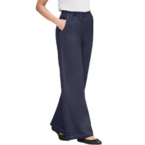 Woman Within Plus Size Tall Perfect Elastic Waist Wide-Leg Denim Jean - 1 of 2