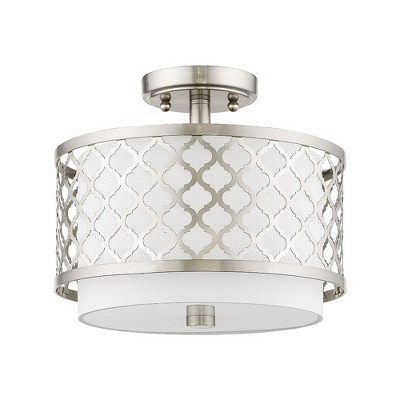 Brushed Nickel Drum Semi-Flush Mount Light with Glass Shade