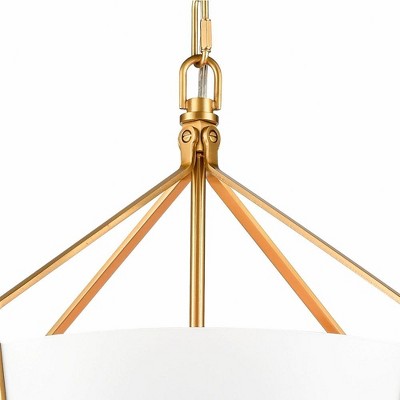 Matte White and Satin Brass Pendant Light with Etched Glass Diffuser