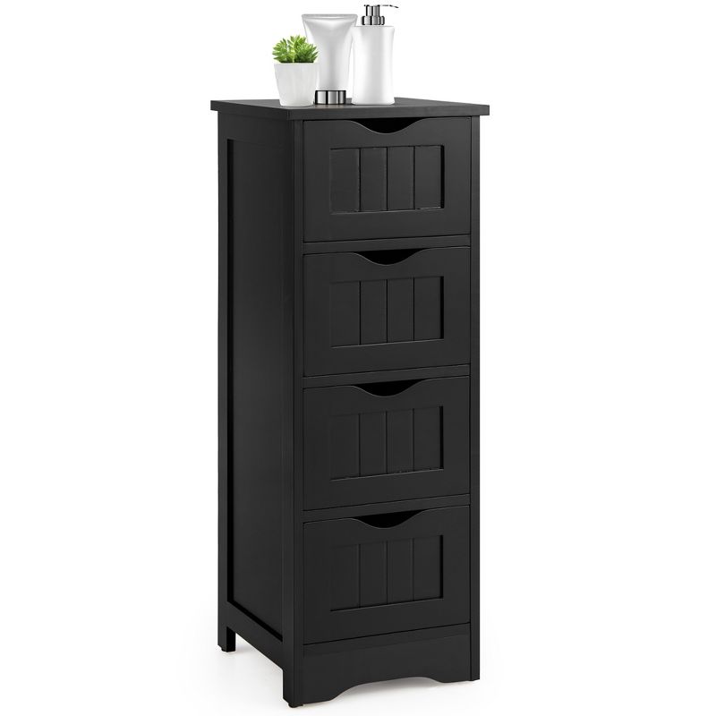 Costway 4-Drawer Bathroom Floor Cabinet Free Standing Storage Side Organizer Black/Espresso, 1 of 11