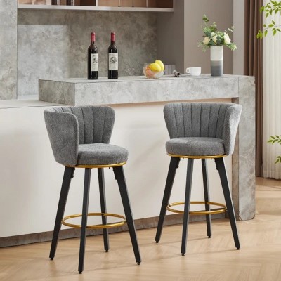 20'' Gray Counter Height Bar Stools Set of 2, 360° Swivel Upholstered Barstools