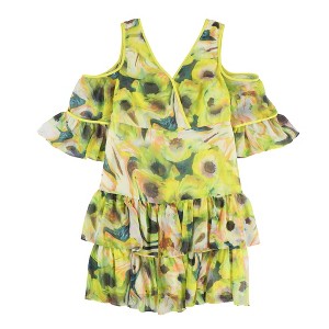 bar III Womens Cold Shoulder Ruffled Floral A-line Dress - 1 of 2