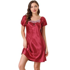 cheibear Womens Satin Sleepwear Pajama Dress Nightshirt Soft Lounge Nightgowns - 1 of 4