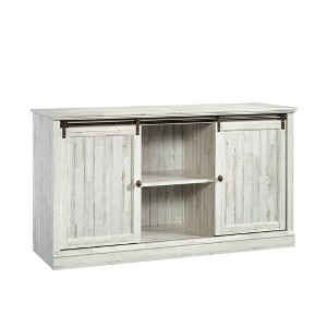 Sauder Barrister Lane Sliding Door TV Stand for TVs up to 60" White Plank: Mid-Century Modern Entertainment Center with Storage - 1 of 4
