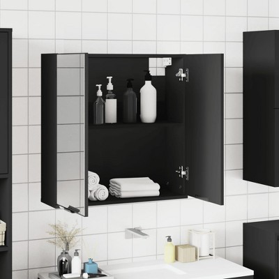 CLIHOME Modern 2 Doors Wall-Mounted Bathroom Mirror Cabinet Engineered Wood Medium Mirror