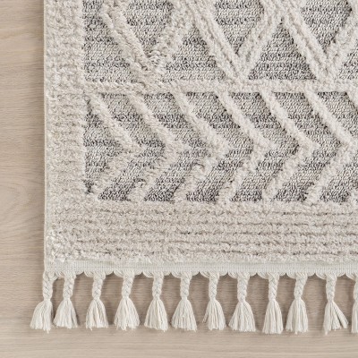 Ansley Moroccan Lattice Tassel 5x8 Gray Synthetic Area Rug